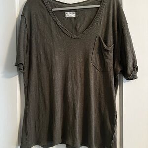 Free People Oversized Olive Green V-Neck T-Shirt